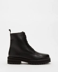 AERE Lace Up Leather Country Boots Black Full Grain Leather