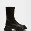 AERE Chunky Cleated Sole Leather Lace Up Boots Black Leather