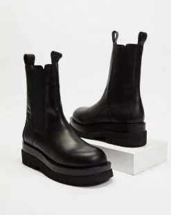 AERE Chunky Leather Chelsea Boots Black Leather