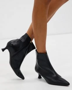 AERE Pointed Ankle Toe Boots - Women's Black Leather