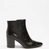 Atmos&Here Alice Leather Ankle Boots Black Croc Embossed Leather