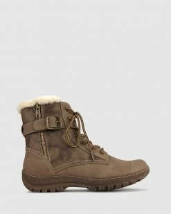 Betts Army Faux Fur Ankle Boots Taupe