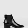 Jo Mercer Rumi Flat Ankle Boots BLACK CROC