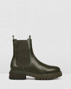 Jo Mercer Bloom Flat Ankle Boots OLIVE GREEN LEATHER