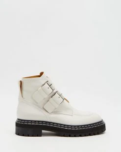 Proenza Schouler Lug Sole Buckle Boots Natural