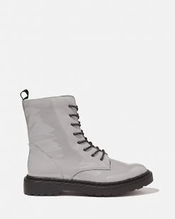 Rubi Freda Combat Lace-Up Boots - Teens Grey Patent