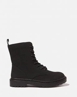 Rubi Freda Combat Lace-Up Boots - Teens Black Suede PU