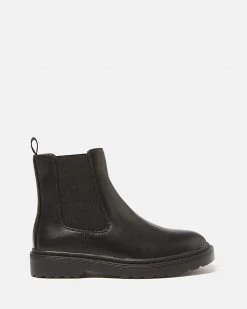 Rubi Fillipa Combat Gusset Boots - Teens Black Smooth