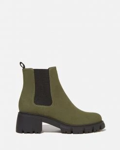 Rubi Kaia Combat Gusset Boots - Teens Khaki Suede PU