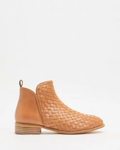 Walnut Melbourne Douglas Weave Leather Boots Tan