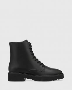 Wittner Carlina Leather Lace Up Ankle Boots Black