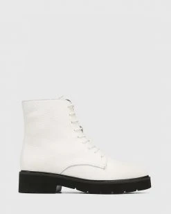 Wittner Carlina Leather Lace Up Ankle Boots White