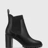 Wittner Purcell Leather Block Heel Ankle Boots Black