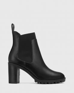 Wittner Purcell Leather Block Heel Ankle Boots Black