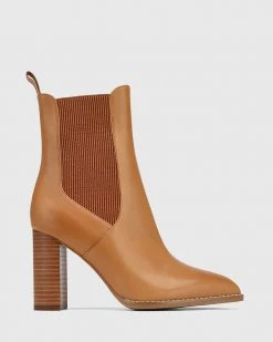 Wittner Holler Leather Block Heel Ankle Boots Tan