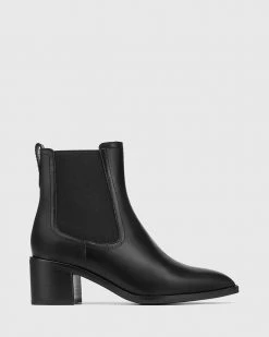 Wittner Jenae Leather Elastic Gusset Ankle Boots Black